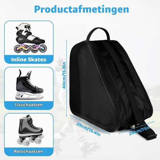 Schaatstas 39 x 28 x 40 cm met 3 opbergvakken en verstelbare schouderriem voor rolschaatsen en inline skates – skatetas – schaatsopbergtas - happygetfit.com