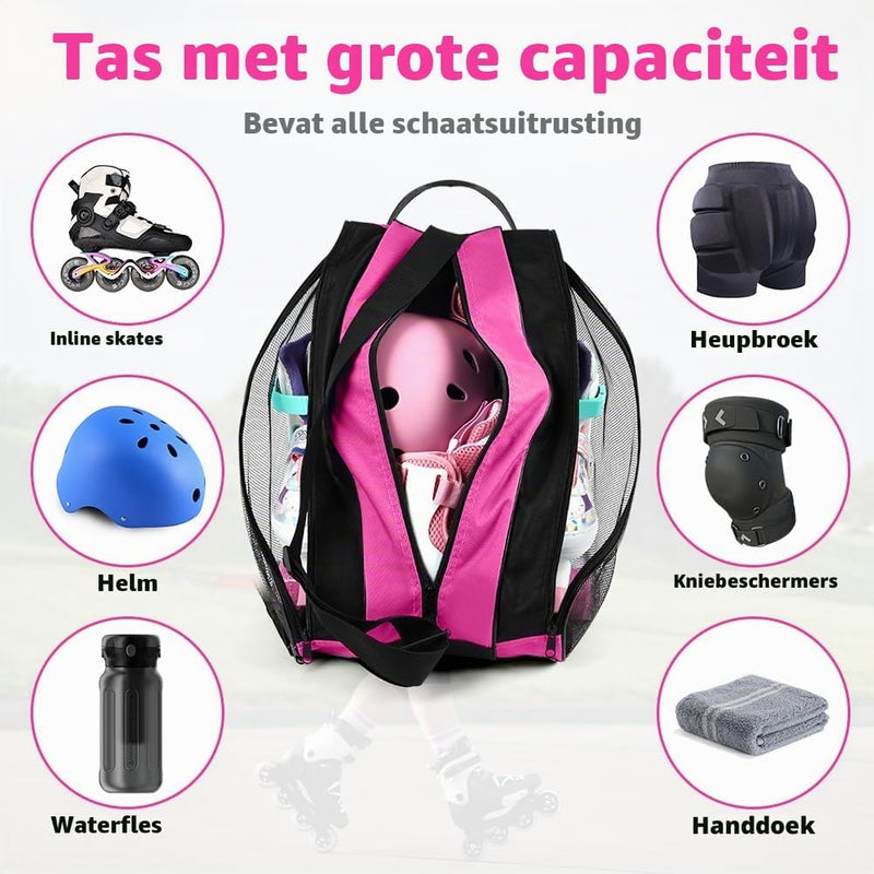Laad afbeelding in Galerijviewer, Schaatstas 39 x 28 x 40 cm met 3 opbergvakken en verstelbare schouderriem voor rolschaatsen en inline skates – skatetas – schaatsopbergtas - happygetfit.com
