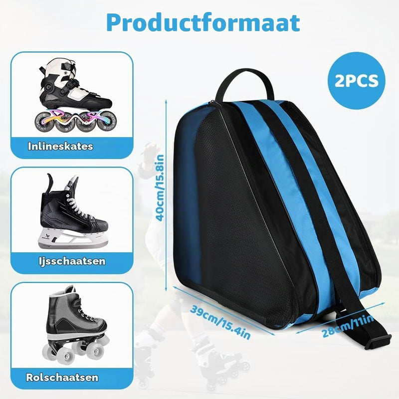 Laad afbeelding in Galerijviewer, Schaatstas 39 x 28 x 40 cm met 3 opbergvakken en verstelbare schouderriem voor rolschaatsen en inline skates – skatetas – schaatsopbergtas - happygetfit.com
