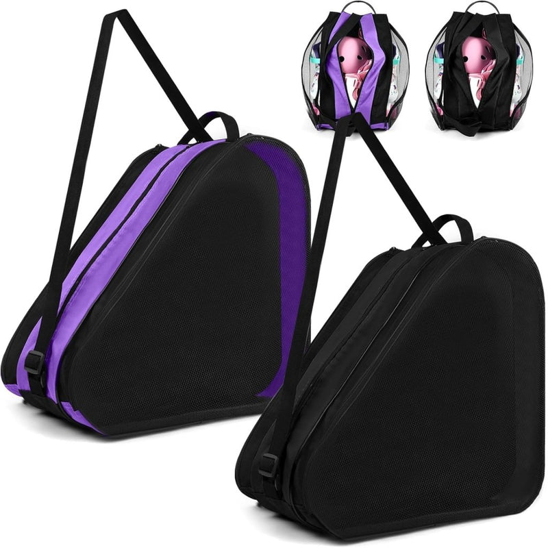 Laad afbeelding in Galerijviewer, Schaatstas 39 x 28 x 40 cm met 3 opbergvakken en verstelbare schouderriem voor rolschaatsen en inline skates – skatetas – schaatsopbergtas - happygetfit.com
