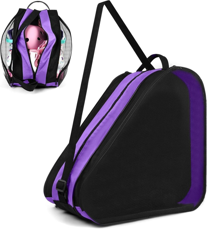 Laad afbeelding in Galerijviewer, Schaatstas 39 x 28 x 40 cm met 3 opbergvakken en verstelbare schouderriem voor rolschaatsen en inline skates – skatetas – schaatsopbergtas - happygetfit.com
