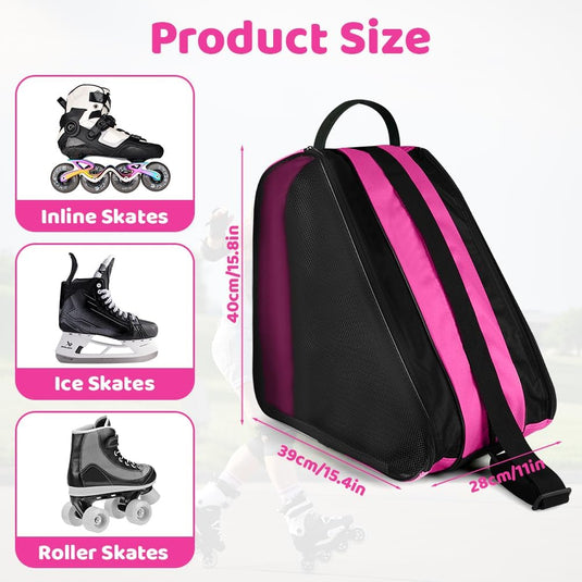 Schaatstas 39 x 28 x 40 cm met 3 opbergvakken en verstelbare schouderriem voor rolschaatsen en inline skates – skatetas – schaatsopbergtas - happygetfit.com