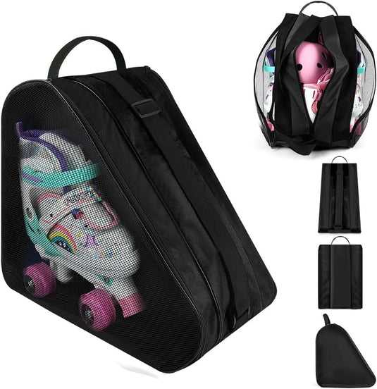 Schaatstas 39 x 28 x 40 cm met 3 opbergvakken en verstelbare schouderriem voor rolschaatsen en inline skates – skatetas – schaatsopbergtas - happygetfit.com