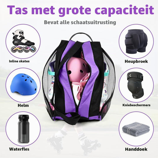 Schaatstas 39 x 28 x 40 cm met 3 opbergvakken en verstelbare schouderriem voor rolschaatsen en inline skates – skatetas – schaatsopbergtas - happygetfit.com