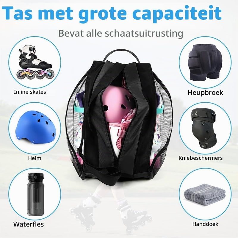 Laad afbeelding in Galerijviewer, Schaatstas 39 x 28 x 40 cm met 3 opbergvakken en verstelbare schouderriem voor rolschaatsen en inline skates – skatetas – schaatsopbergtas - happygetfit.com

