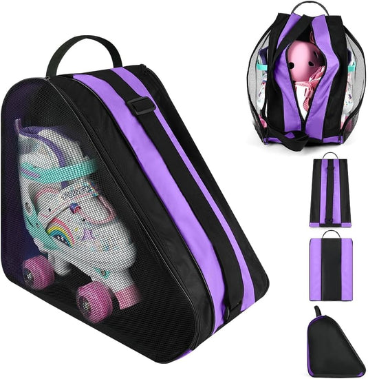 Schaatstas 39 x 28 x 40 cm met 3 opbergvakken en verstelbare schouderriem voor rolschaatsen en inline skates – skatetas – schaatsopbergtas - happygetfit.com