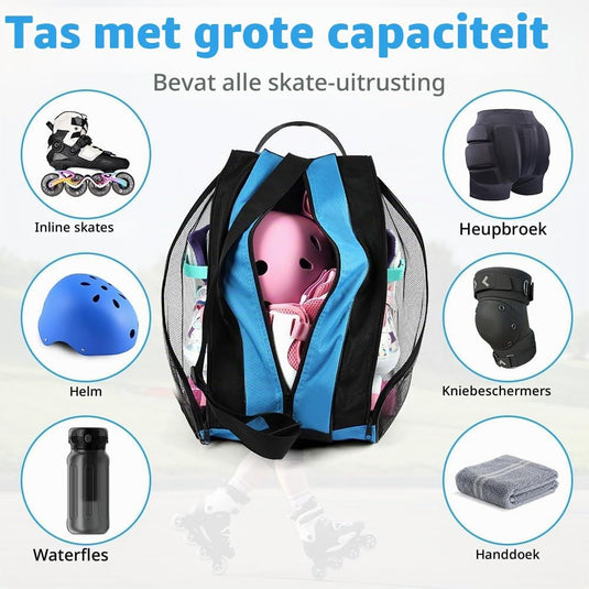 Schaatstas 39 x 28 x 40 cm met 3 opbergvakken en verstelbare schouderriem voor rolschaatsen en inline skates – skatetas – schaatsopbergtas - happygetfit.com