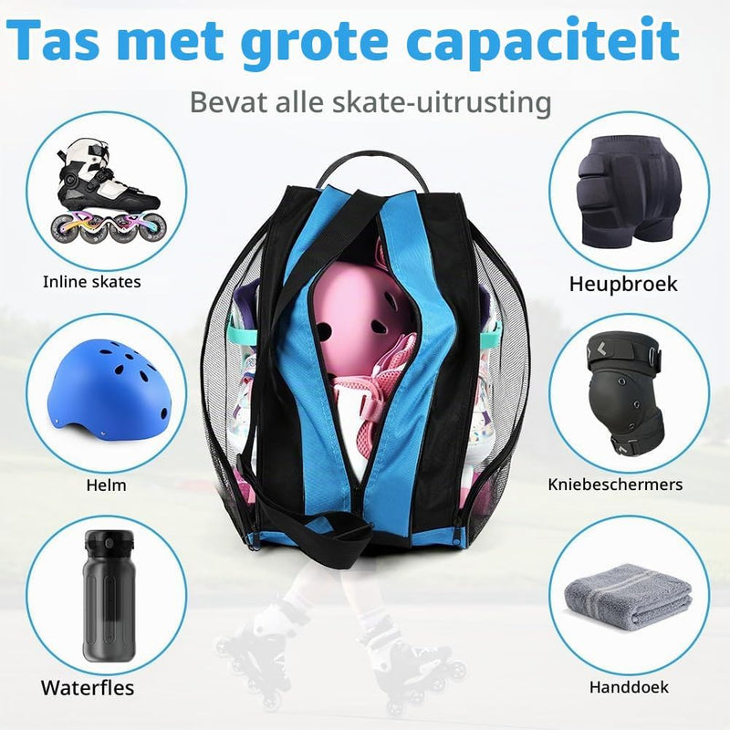 Laad afbeelding in Galerijviewer, Schaatstas 39 x 28 x 40 cm met 3 opbergvakken en verstelbare schouderriem voor rolschaatsen en inline skates – skatetas – schaatsopbergtas - happygetfit.com
