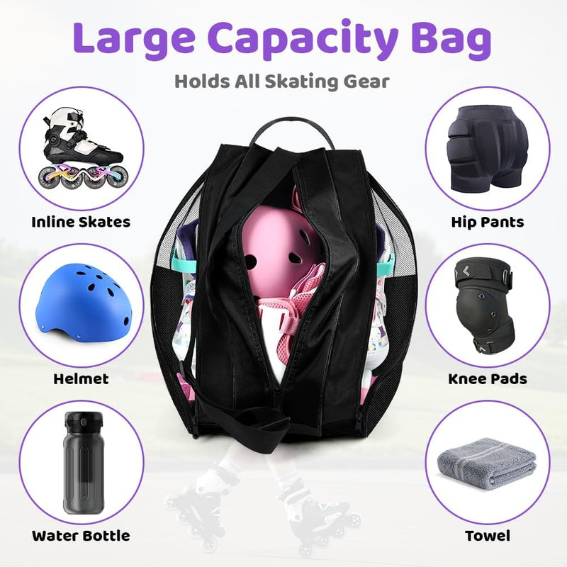 Laad afbeelding in Galerijviewer, Schaatstas 39 x 28 x 40 cm met 3 opbergvakken en verstelbare schouderriem voor rolschaatsen en inline skates – skatetas – schaatsopbergtas - happygetfit.com
