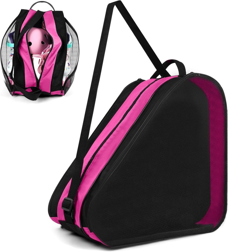 Laad afbeelding in Galerijviewer, Schaatstas 39 x 28 x 40 cm met 3 opbergvakken en verstelbare schouderriem voor rolschaatsen en inline skates – skatetas – schaatsopbergtas - happygetfit.com
