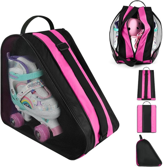 Schaatstas 39 x 28 x 40 cm met 3 opbergvakken en verstelbare schouderriem voor rolschaatsen en inline skates – skatetas – schaatsopbergtas - happygetfit.com