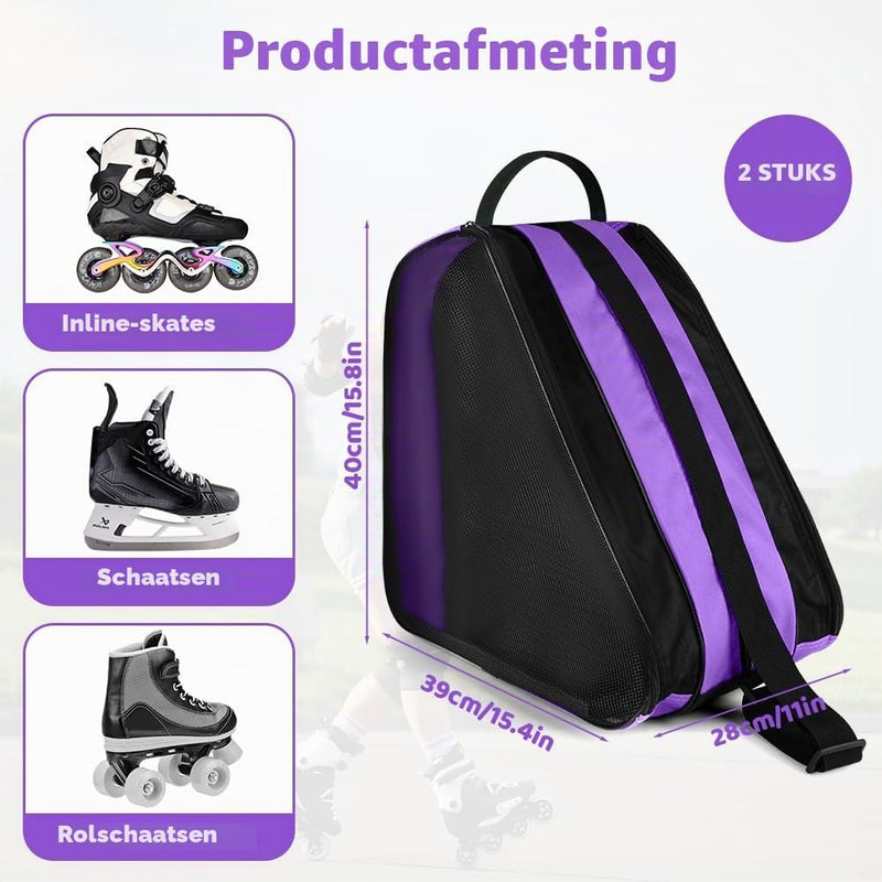 Laad afbeelding in Galerijviewer, Schaatstas 39 x 28 x 40 cm met 3 opbergvakken en verstelbare schouderriem voor rolschaatsen en inline skates – skatetas – schaatsopbergtas - happygetfit.com
