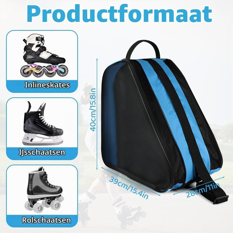 Laad afbeelding in Galerijviewer, Schaatstas 39 x 28 x 40 cm met 3 opbergvakken en verstelbare schouderriem voor rolschaatsen en inline skates – skatetas – schaatsopbergtas - happygetfit.com
