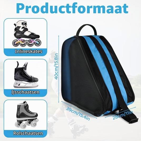 Schaatstas 39 x 28 x 40 cm met 3 opbergvakken en verstelbare schouderriem voor rolschaatsen en inline skates – skatetas – schaatsopbergtas - happygetfit.com