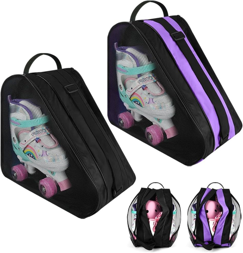 Laad afbeelding in Galerijviewer, Schaatstas 39 x 28 x 40 cm met 3 opbergvakken en verstelbare schouderriem voor rolschaatsen en inline skates – skatetas – schaatsopbergtas - happygetfit.com
