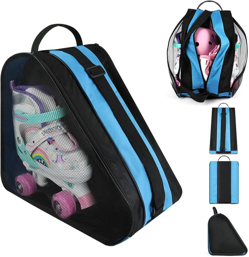 Laad afbeelding in Galerijviewer, Schaatstas 39 x 28 x 40 cm met 3 opbergvakken en verstelbare schouderriem voor rolschaatsen en inline skates – skatetas – schaatsopbergtas - happygetfit.com
