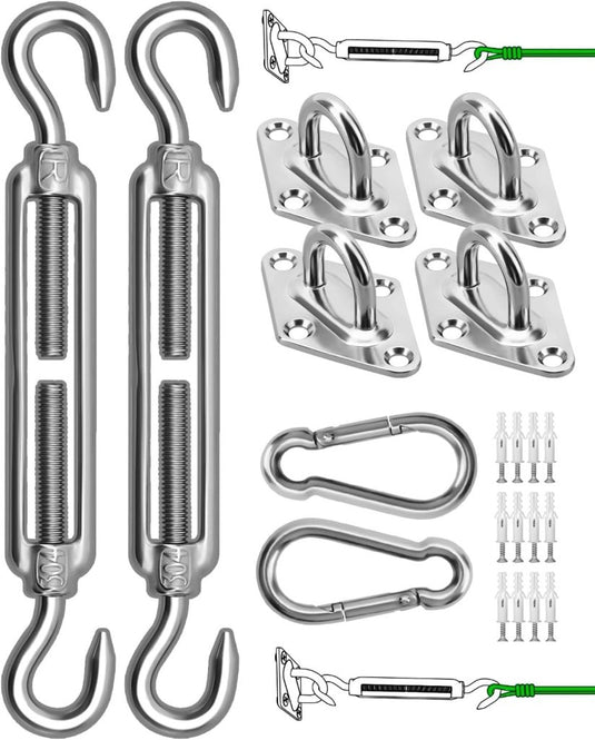 Schaduwzeil bevestigingsset 40-delig van RVS met verstelbare spanschroeven van 5 inch – zonnezeil montage – zeilspanners - happygetfit.com