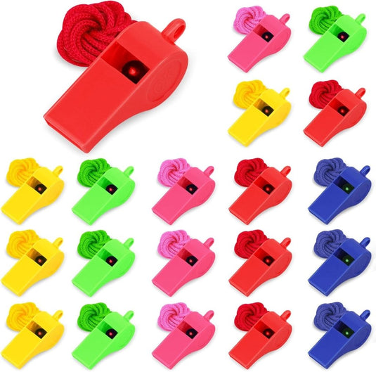 Scheidsrechterfluitjes 20 stuks van ABS kunststof met draagkoord in 5 kleuren – sportfluitjes – trainingsfluitjes - happygetfit.com