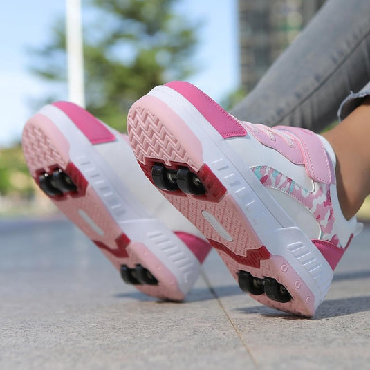 Schoenen met wieltjes, voor jongens en meisjes, kinderrolschaatsen, 2-in-1 rolschaatsen, gymschoenen, skateboardschoenen - happygetfit.com