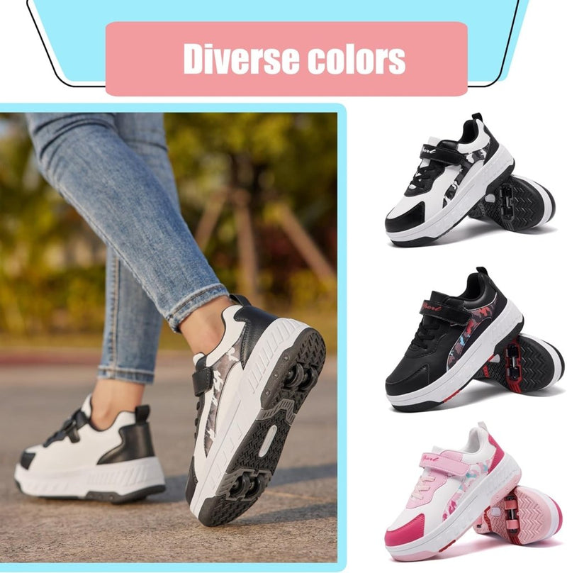 Laad afbeelding in Galerijviewer, Schoenen met wieltjes, voor jongens en meisjes, kinderrolschaatsen, 2-in-1 rolschaatsen, gymschoenen, skateboardschoenen - happygetfit.com
