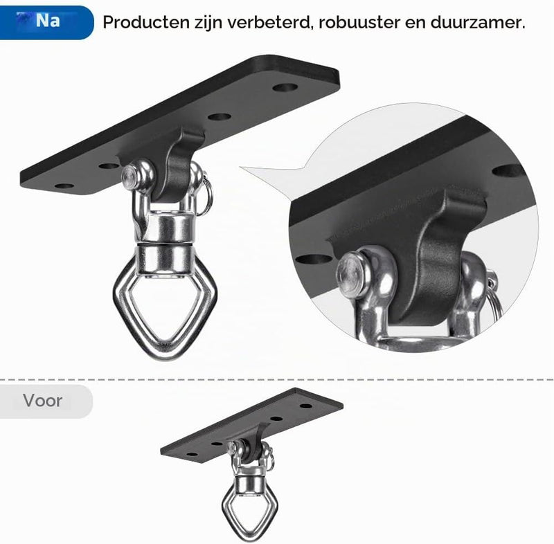 Laden Sie das Bild in Galerie -Viewer, Schommel ophangbeugels 2 stuks van staal met 360 graden draaifunctie en karabijnhaken – schommelbevestiging – bokszakophanging - happygetfit.com
