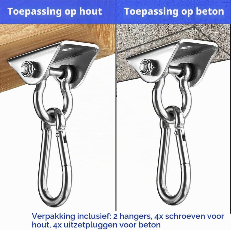 Load image into Gallery viewer, Schommelhaken 2 stuks 360° draaibaar van roestvrij staal tot 400 kg – ophanghaken – schommel accessoires - happygetfit.com
