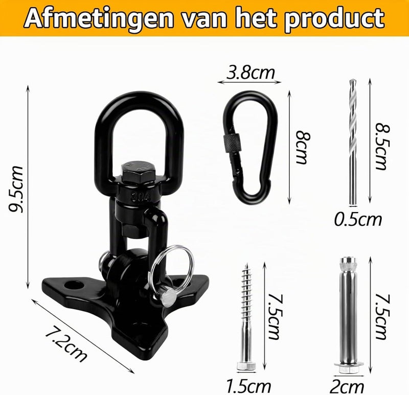 Load image into Gallery viewer, Schommelhaken 2 stuks 360° draaibaar van roestvrij staal tot 400 kg – ophanghaken – schommel accessoires - happygetfit.com
