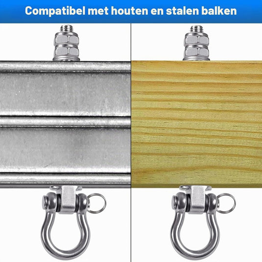 Schommelhaken 2 stuks van roestvrij staal met M10 schroefdraad en kogellagers – plafondbevestiging – ophangbeugels - happygetfit.com