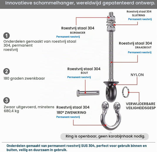 Schommelhaken 2 stuks van roestvrij staal met M10 schroefdraad en kogellagers – plafondbevestiging – ophangbeugels - happygetfit.com