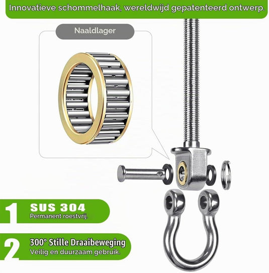 Schommelhaken 2 stuks van roestvrij staal met M10 schroefdraad en kogellagers – plafondbevestiging – ophangbeugels - happygetfit.com
