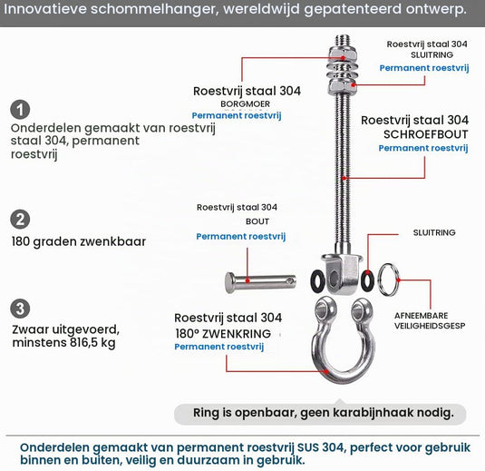 Schommelhaken 2 stuks van roestvrij staal met M10 schroefdraad en kogellagers – plafondbevestiging – ophangbeugels - happygetfit.com