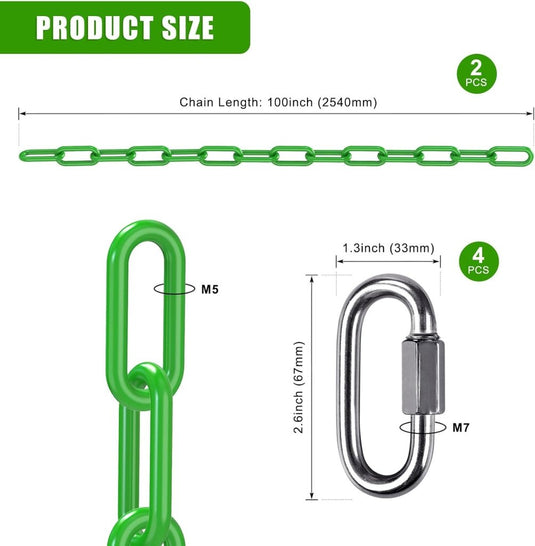Schommelkettingen 2 stuks 250 cm van roestvrij staal met 5 mm schakels en karabijnhaken – hangstoelketting – ophangverlenging - happygetfit.com
