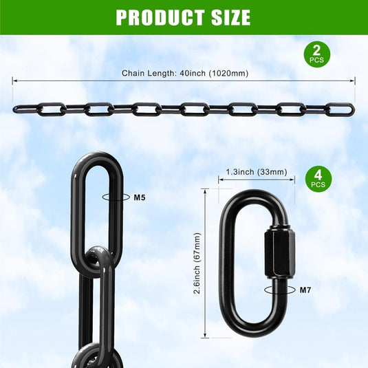 Schommelkettingen 2 stuks 250 cm van roestvrij staal met 5 mm schakels en karabijnhaken – hangstoelketting – ophangverlenging - happygetfit.com