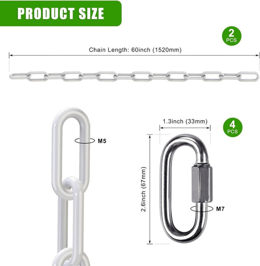 Schommelkettingen 2 stuks 250 cm van roestvrij staal met 5 mm schakels en karabijnhaken – hangstoelketting – ophangverlenging - happygetfit.com