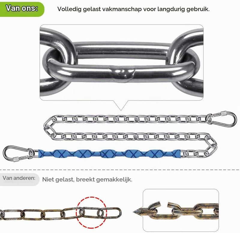 Chargez l'image dans la visionneuse de la galerie, Schommelkettingen 4 stuks 170 cm van roestvrij staal met karabijnhaken en zachte handgrepen – ophangkettingen – bokszakophanging - happygetfit.com
