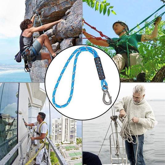 Schommeltouw 50 cm van gevlochten polyester met roestvrijstalen ophanghaak – boomschommel – hangmatbevestiging - happygetfit.com