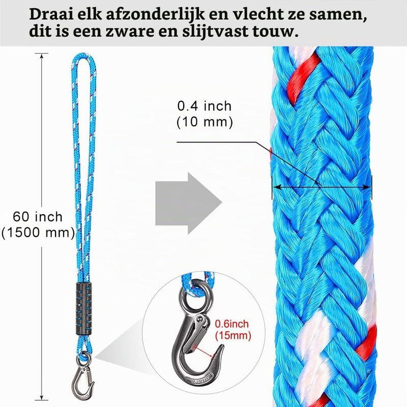 Laden Sie das Bild in Galerie -Viewer, Schommeltouw 50 cm van gevlochten polyester met roestvrijstalen ophanghaak – boomschommel – hangmatbevestiging - happygetfit.com
