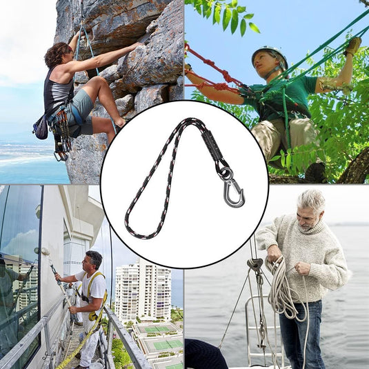 Schommeltouw 50 cm van gevlochten polyester met roestvrijstalen ophanghaak – boomschommel – hangmatbevestiging - happygetfit.com