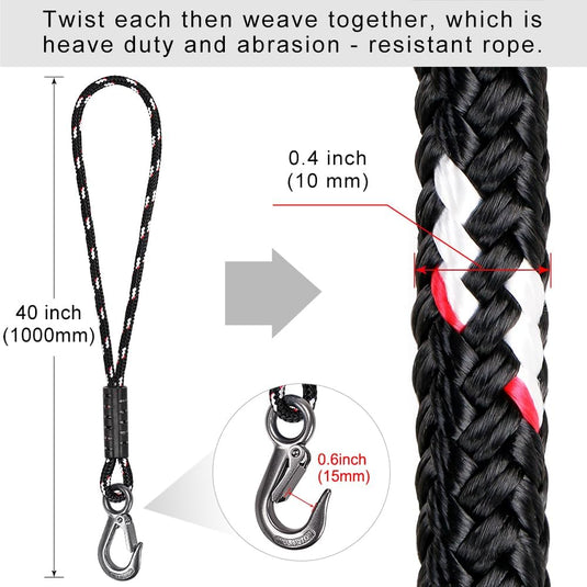 Schommeltouw 50 cm van gevlochten polyester met roestvrijstalen ophanghaak – boomschommel – hangmatbevestiging - happygetfit.com