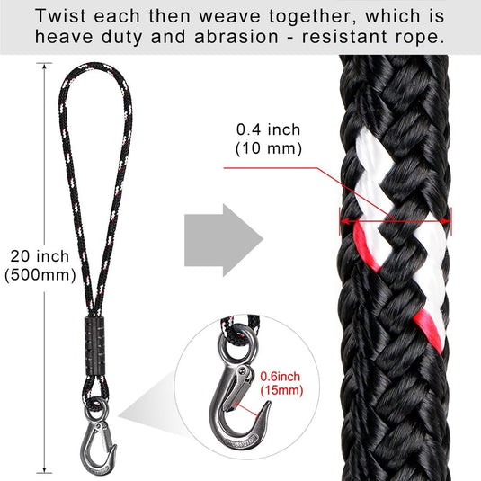 Schommeltouw 50 cm van gevlochten polyester met roestvrijstalen ophanghaak – boomschommel – hangmatbevestiging - happygetfit.com