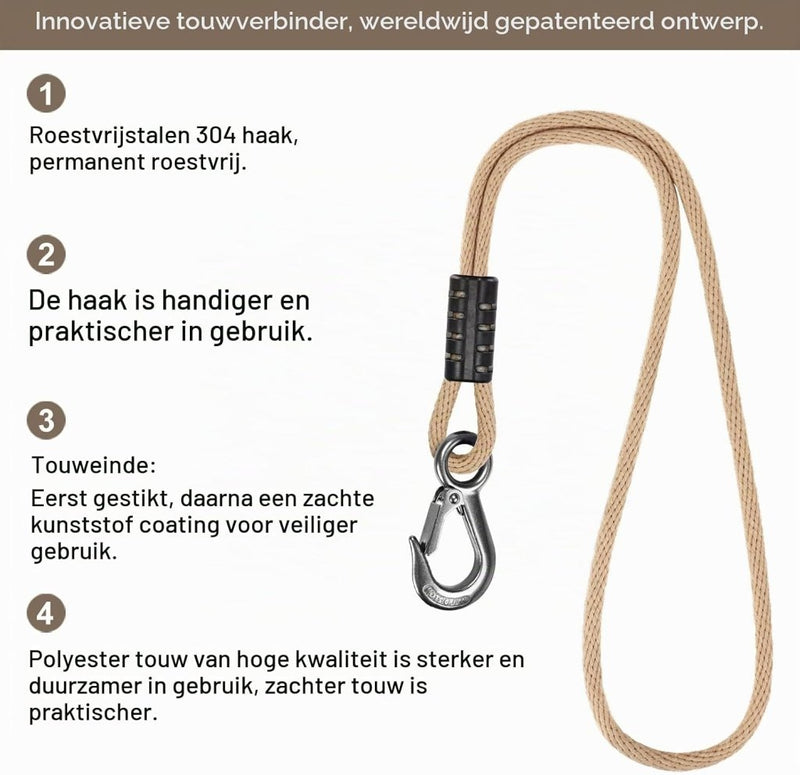 Laden Sie das Bild in Galerie -Viewer, Schommeltouw 50 cm van gevlochten polyester met roestvrijstalen ophanghaak – boomschommel – hangmatbevestiging - happygetfit.com
