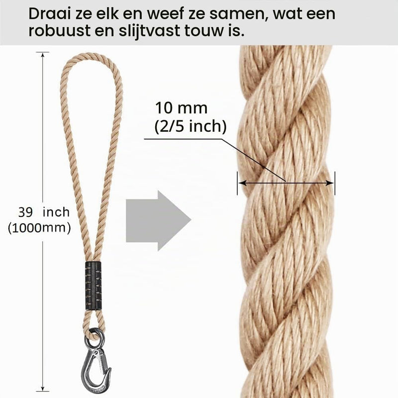 Laden Sie das Bild in Galerie -Viewer, Schommeltouw 50 cm van gevlochten polyester met roestvrijstalen ophanghaak – boomschommel – hangmatbevestiging - happygetfit.com
