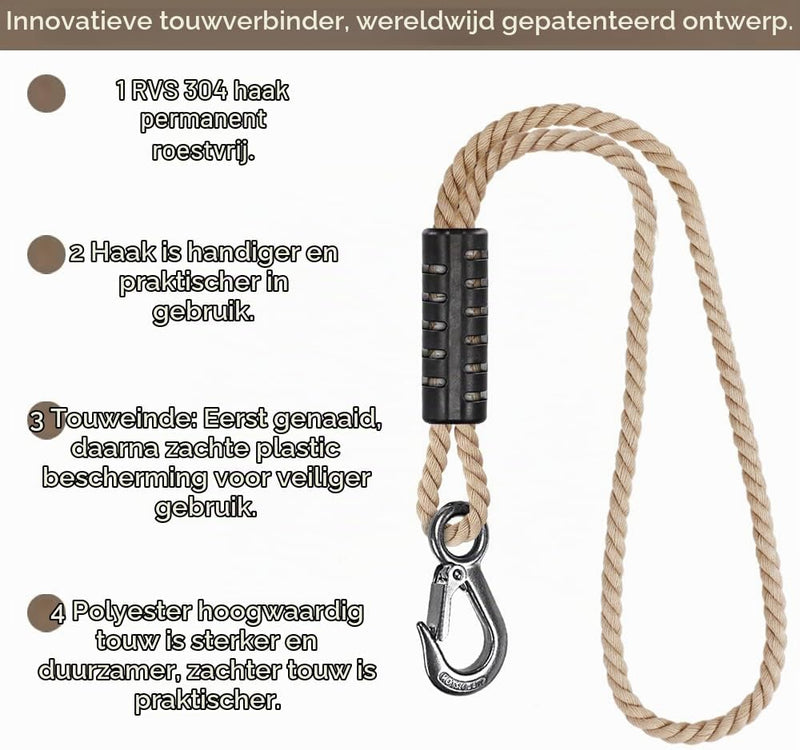 Laden Sie das Bild in Galerie -Viewer, Schommeltouw 50 cm van gevlochten polyester met roestvrijstalen ophanghaak – boomschommel – hangmatbevestiging - happygetfit.com
