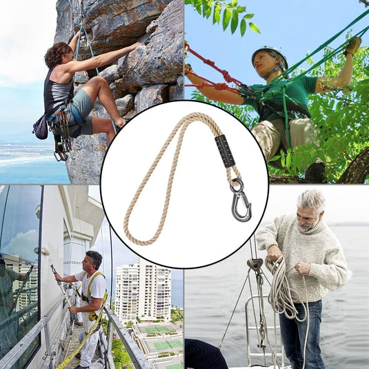 Schommeltouw 50 cm van gevlochten polyester met roestvrijstalen ophanghaak – boomschommel – hangmatbevestiging - happygetfit.com