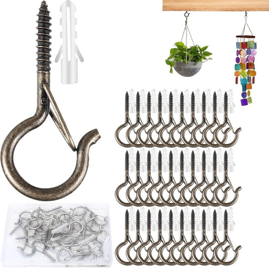 Schroefhaken met veiligheidssluiting 30 stuks inclusief pluggen goud – plafondhaken – ophanghaken - happygetfit.com