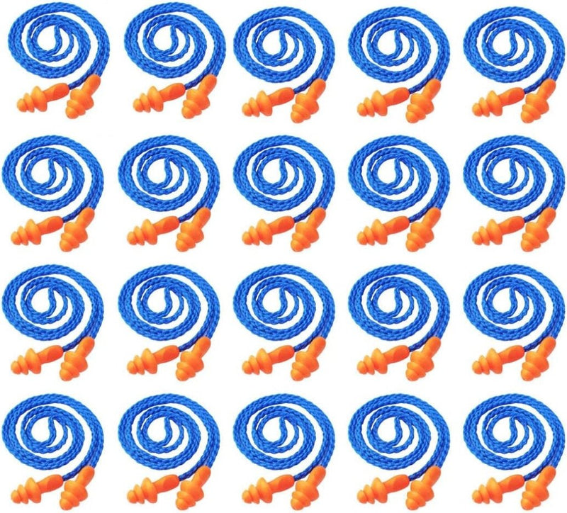 Laad afbeelding in Galerijviewer, Set van 50 siliconen oordopjes, herbruikbare oordopjes met snoer voor gehoorbescherming voor slapen, schieten, snurken, zwemmen, bouwwerk - happygetfit.com

