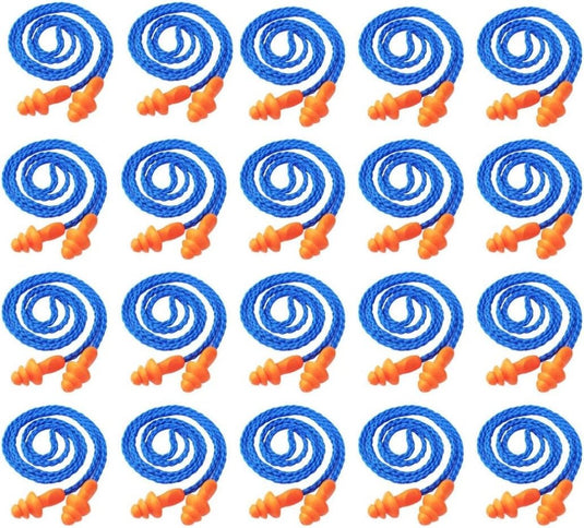 Set van 50 siliconen oordopjes, herbruikbare oordopjes met snoer voor gehoorbescherming voor slapen, schieten, snurken, zwemmen, bouwwerk - happygetfit.com