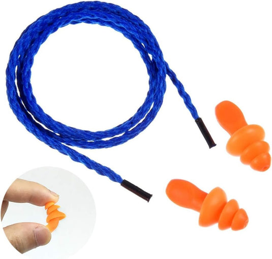 Set van 50 siliconen oordopjes, herbruikbare oordopjes met snoer voor gehoorbescherming voor slapen, schieten, snurken, zwemmen, bouwwerk - happygetfit.com