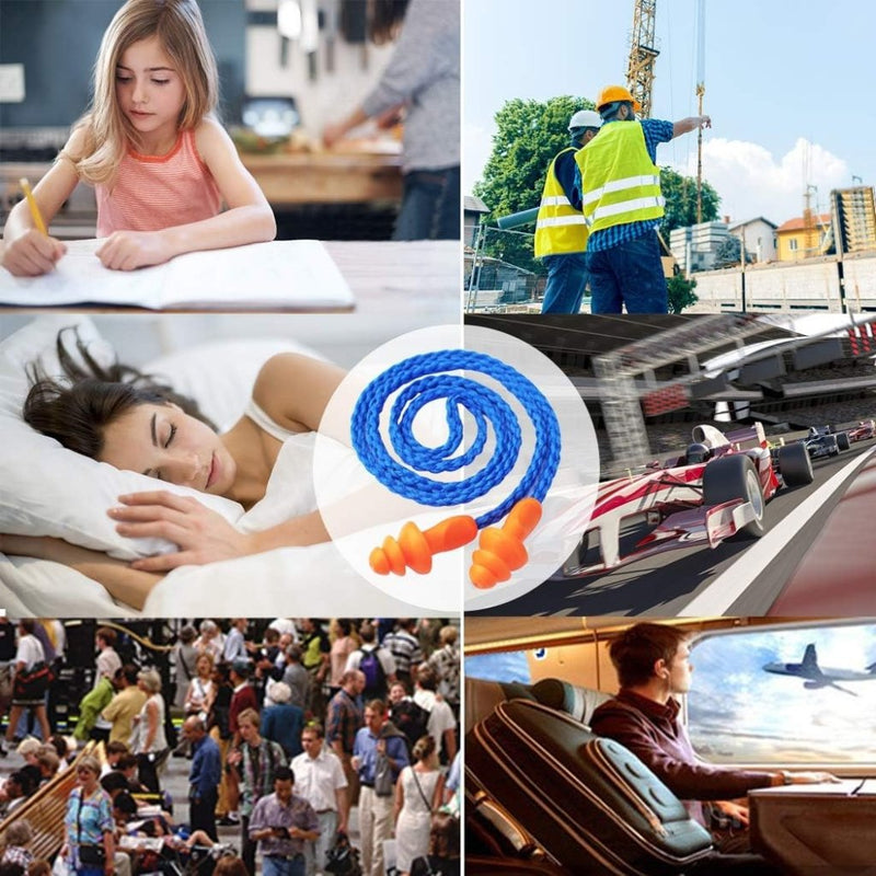Laad afbeelding in Galerijviewer, Set van 50 siliconen oordopjes, herbruikbare oordopjes met snoer voor gehoorbescherming voor slapen, schieten, snurken, zwemmen, bouwwerk - happygetfit.com
