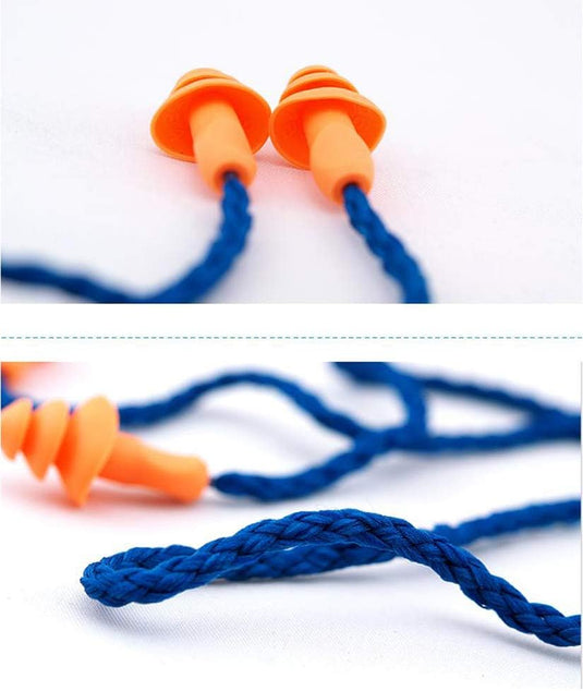Set van 50 siliconen oordopjes, herbruikbare oordopjes met snoer voor gehoorbescherming voor slapen, schieten, snurken, zwemmen, bouwwerk - happygetfit.com